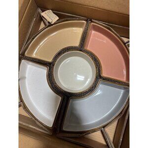 over&back Options Lazy Susan, 6-piece Stoneware and Acacia Wood Serverware